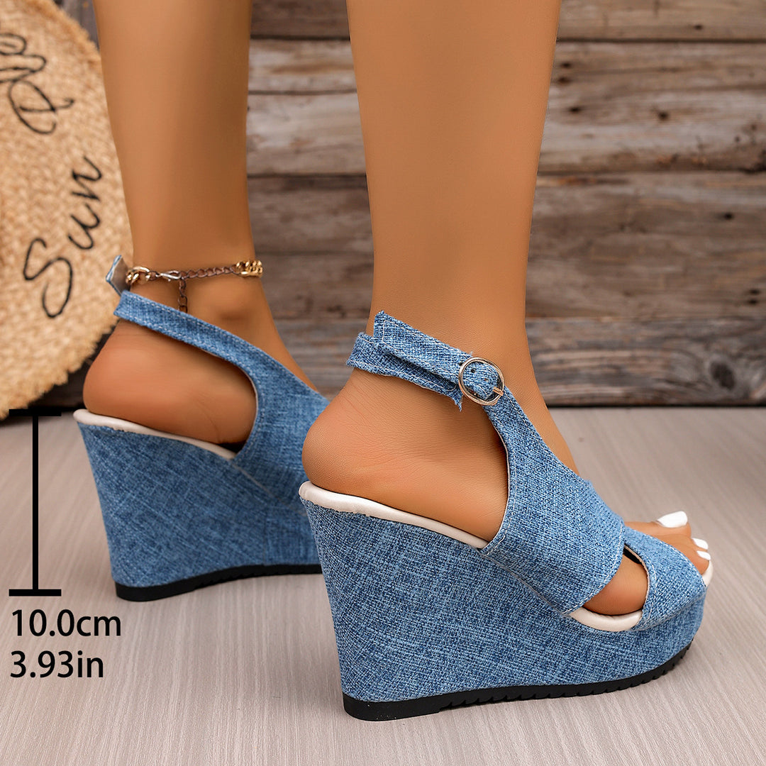 Damen Wedge-Sandalen mit eleganter Schnalle und komfortablem Fußbett EB