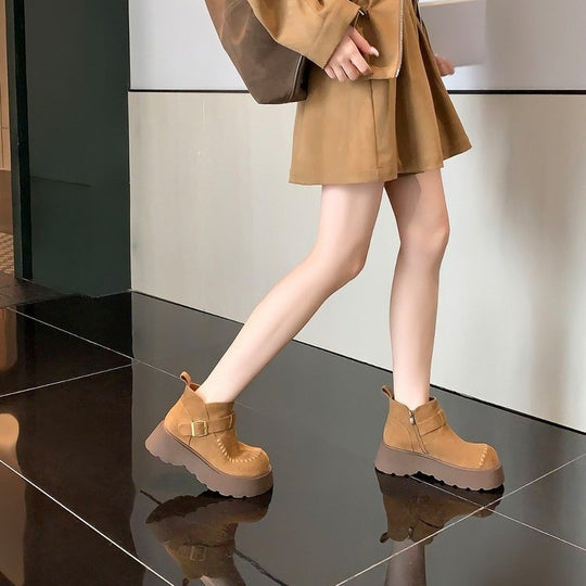 Damen Stylische Plateaustiefel mit modischem Schnallenverschluss EB