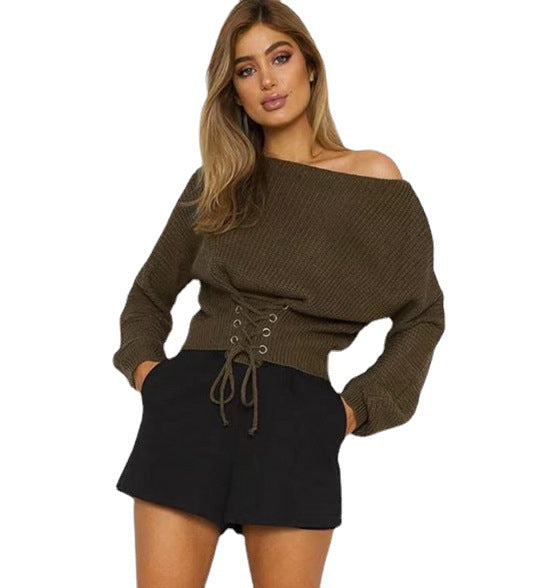 Damen Strickpullover mit modischem Schnürdesign EB