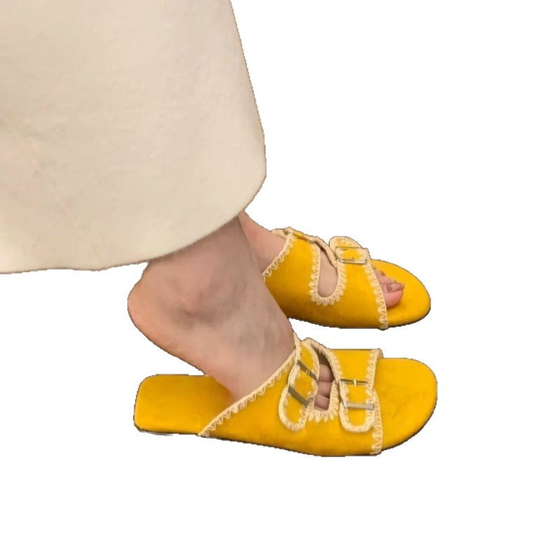 Damen bequeme Zehentrenner-Sandalen mit modischem Riemendesign EB