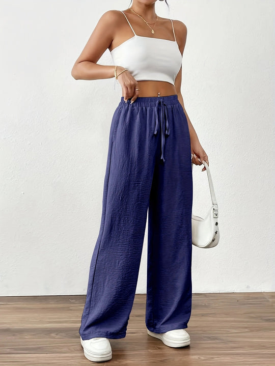 Damen Weit geschnittene Sommerhose mit elastischem Bund und Kordelzug EB