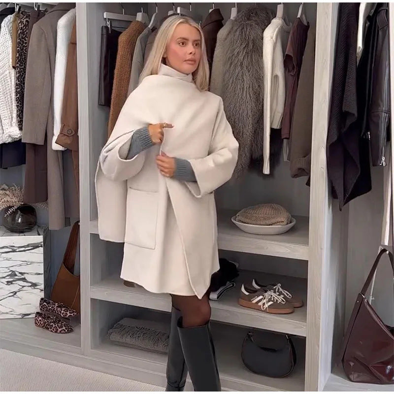 Damen Modische Wolljacke mit asymmetrischem Schnitt und praktischen Taschen EB
