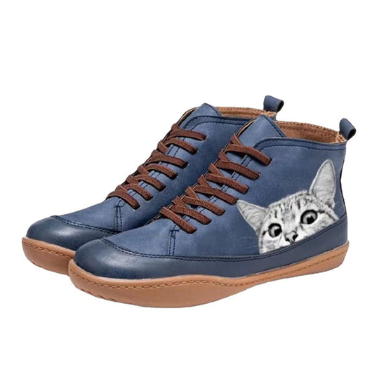 Damen modische High-Top Sneakers mit Katzenmotiv EB