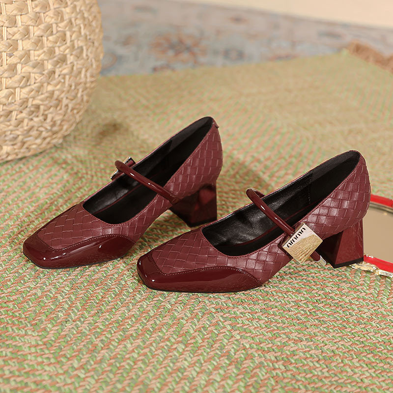 Damen Modische Ballerinas mit geflochtenem Design und blockiertem Absatz EB
