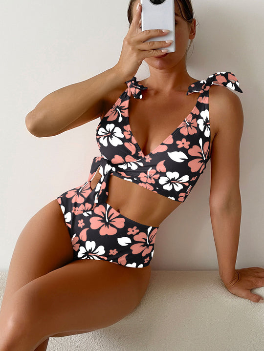 Damen Hochtaillierter Blumen-Bikini-Set EB