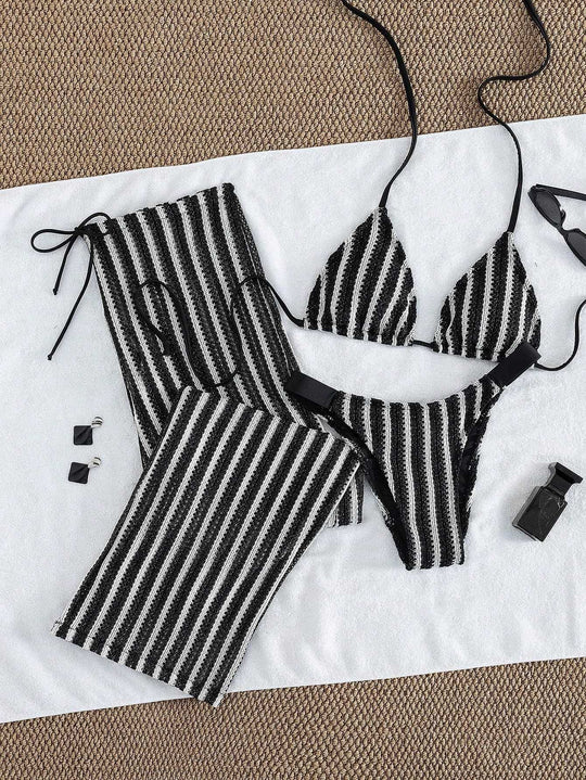 Damen Triangel-Bikini-Set mit modischem Wickeltuch EB