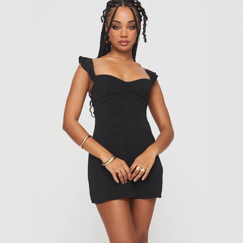 Damen romantisches Sommerkleid mit floralen Stickereien und Rüschendetails EB