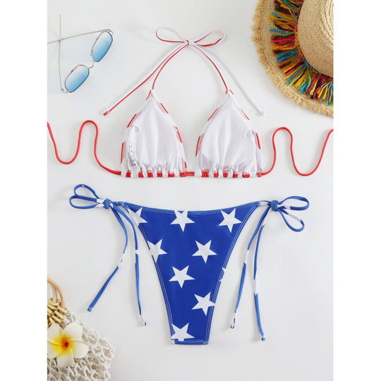 Damen Triangel-Bikini mit amerikanischem Streifen- und Sternenmotiv EB