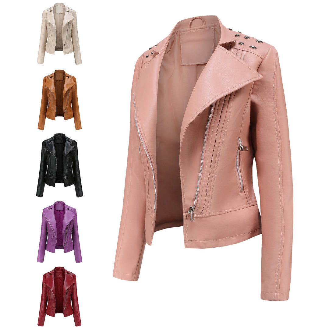 Damen nan Bikerjacke aus Kunstleder mit Nietenbesatz und asymmetrischem Reißverschluss EB