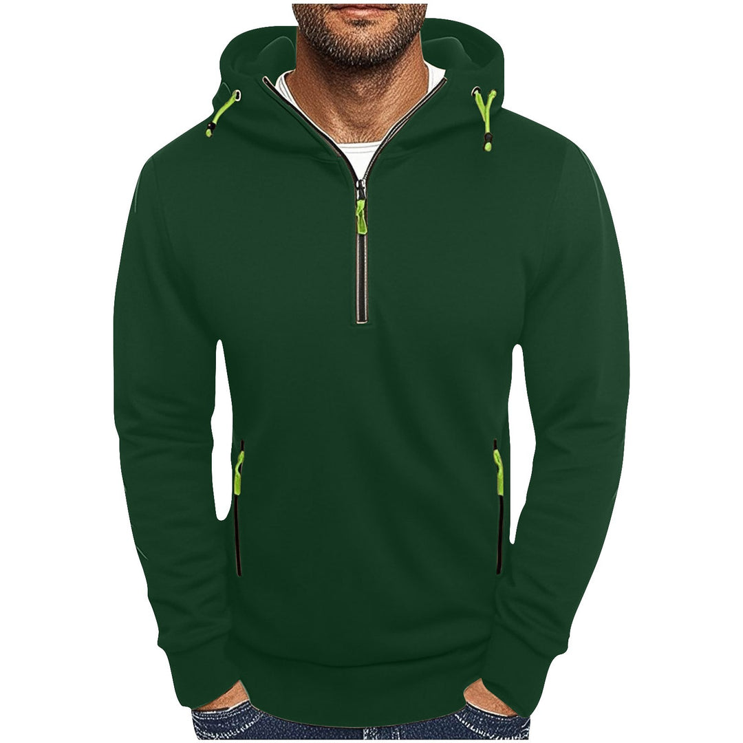 Herren modischer Kapuzenpullover mit zwei Taschen und halbem Reißverschluss EB