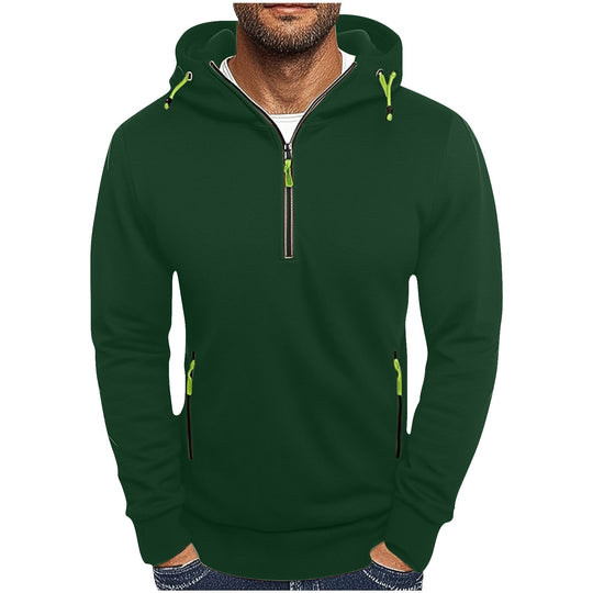 Herren modischer Kapuzenpullover mit zwei Taschen und halbem Reißverschluss EB