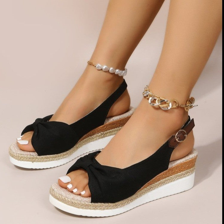 Damen Wedge-Sandalen mit eleganter Schleifen-Detail und angesagtem Plateau EB