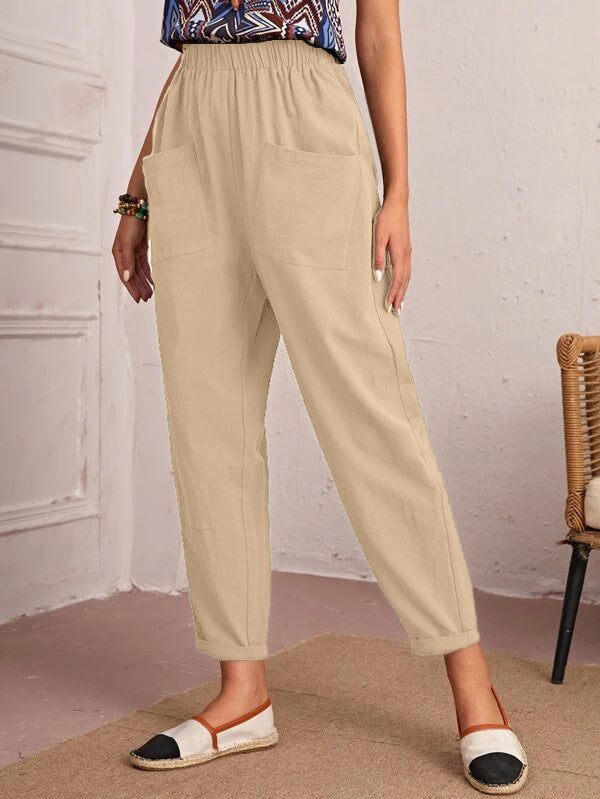Damen bequeme und lässige Cargo-Hose mit elastischem Bund und praktischen Taschen EB