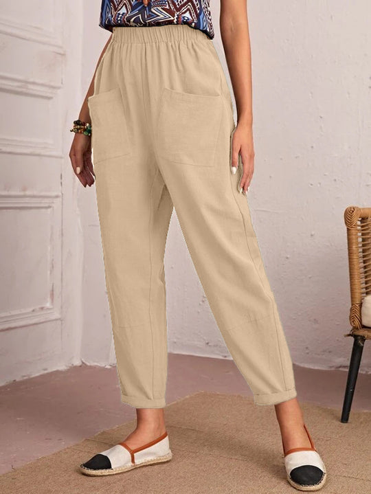 Damen bequeme und lässige Cargo-Hose mit elastischem Bund und praktischen Taschen EB