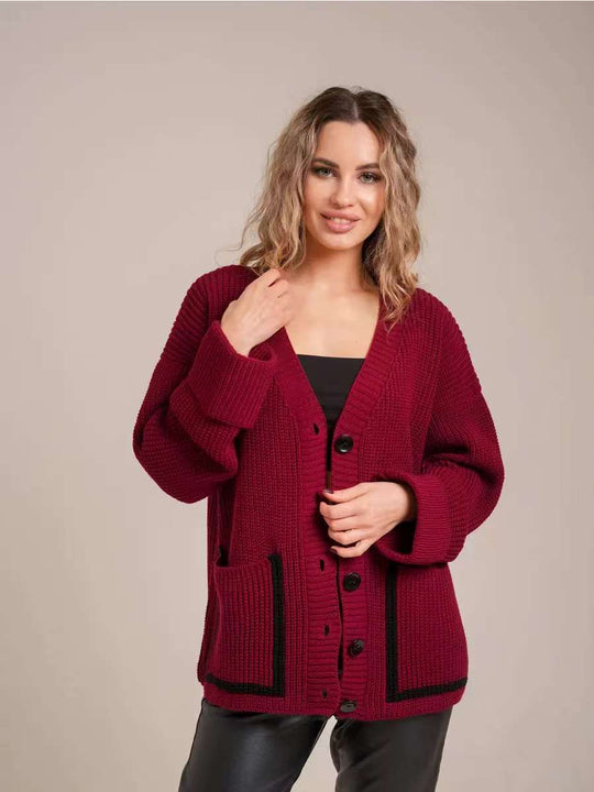 Damen Grober Strickcardigan mit modernen Knopfdetails und lässigem Schnitt EB