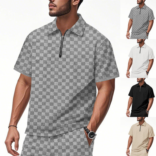 Herren Poloshirt mit halbem Reißverschluss und modernem Karomuster EB