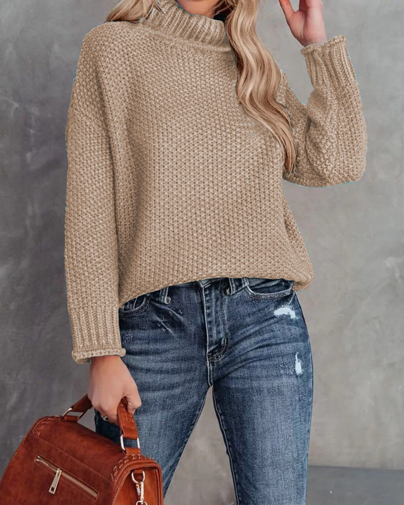 Damen kuscheliger Strickpullover mit hohem Kragen und luftiger Struktur EB