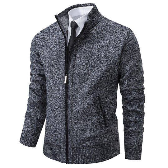 Herren sportliche Strickjacke mit Stehkragen und Reißverschluss EB