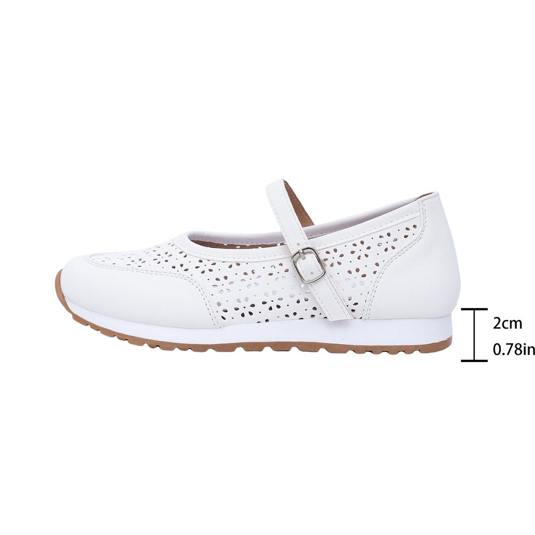 Damen bequeme und atmungsaktive Ballerinas mit Riemen und perforiertem Design EB