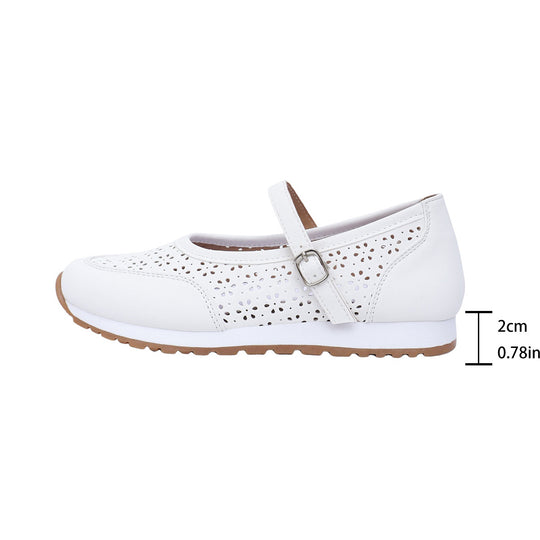 Damen bequeme und atmungsaktive Ballerinas mit Riemen und perforiertem Design EB