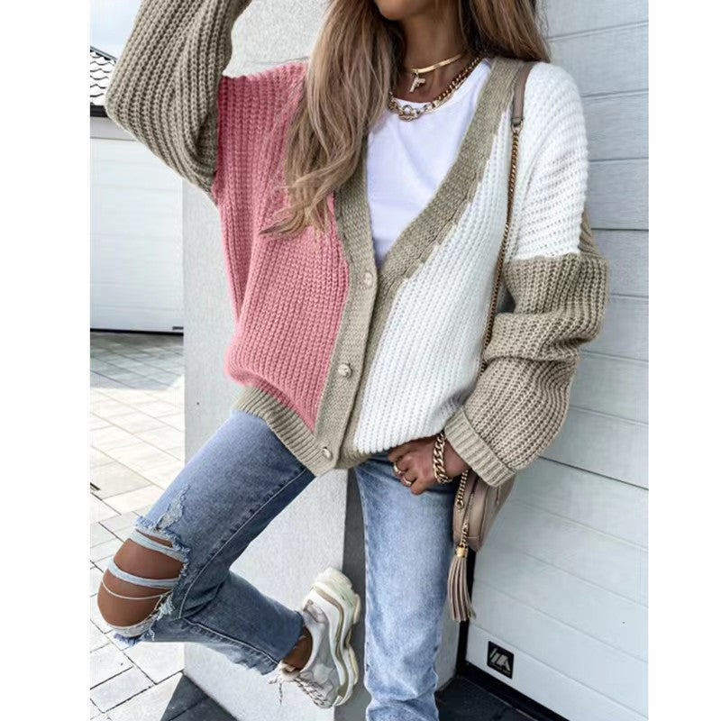 Damen Grobstrick-Knopfjacke im lässigen Oversized-Stil EB