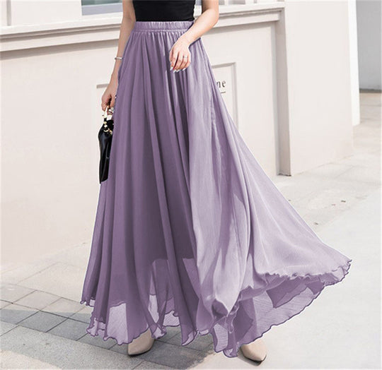 Damen nan Maxi-Chiffonrock mit elastischem Bund und fließender A-Linie EB