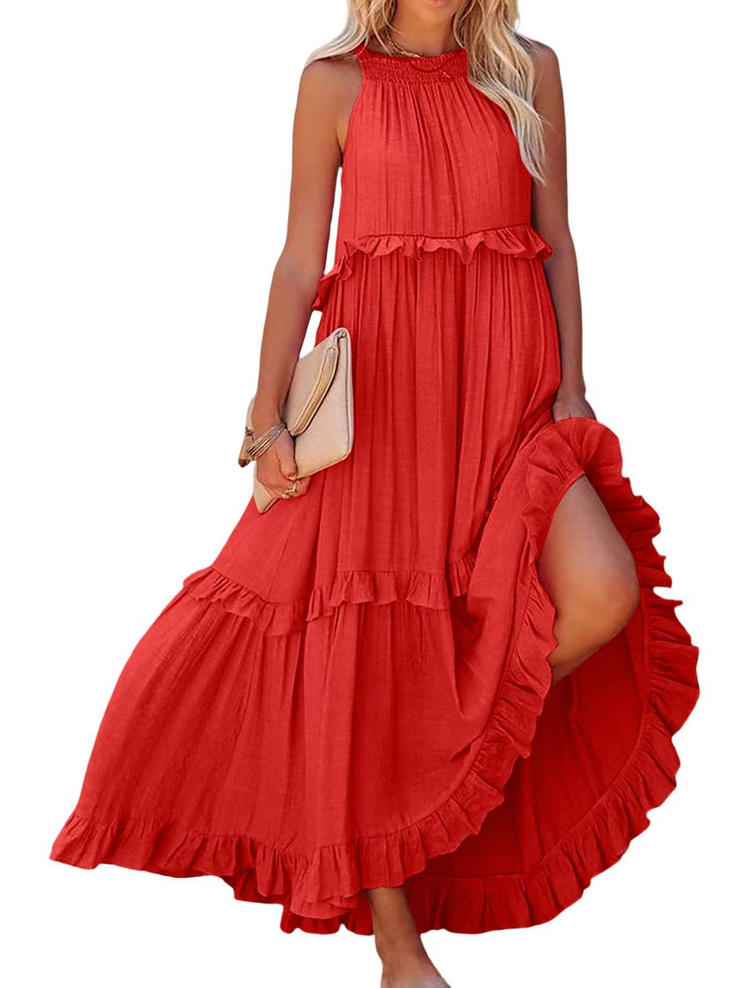 Damen Maxikleid mit Rüschendetails und luftiger Silhouette EB