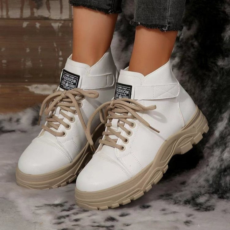 Damen Modische Schnürboots mit stabiler Sohle und praktischem Klettverschluss EB