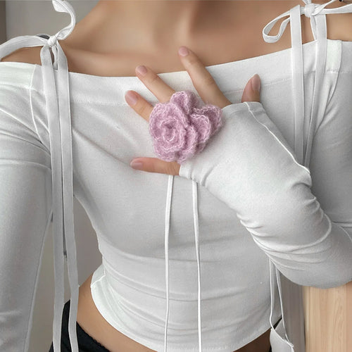 Damen eleganter Choker mit floralen Details und Satinband EB