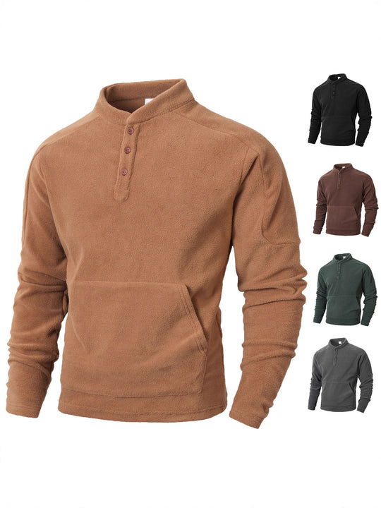 Herren Fleece-Pullover mit modischem Stehkragen und praktischen Knopfdetails EB
