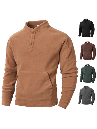 Herren Fleece-Pullover mit modischem Stehkragen und praktischen Knopfdetails EB