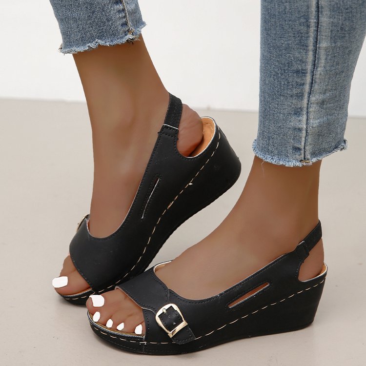 Damen Wedge-Sandalen mit komfortablem Riemchendesign EB