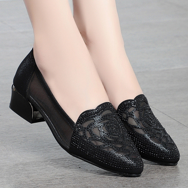Damen Geschlossene Ballerinas mit floralem Spitzenmuster und rutschfester Sohle EB