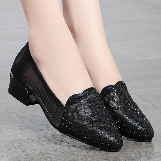 Damen Geschlossene Ballerinas mit floralem Spitzenmuster und rutschfester Sohle EB