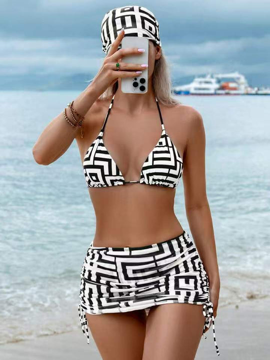Damen Bikini-Set mit herausnehmbarem Bustier-Oberteil und verstellbarem Wickelrock EB