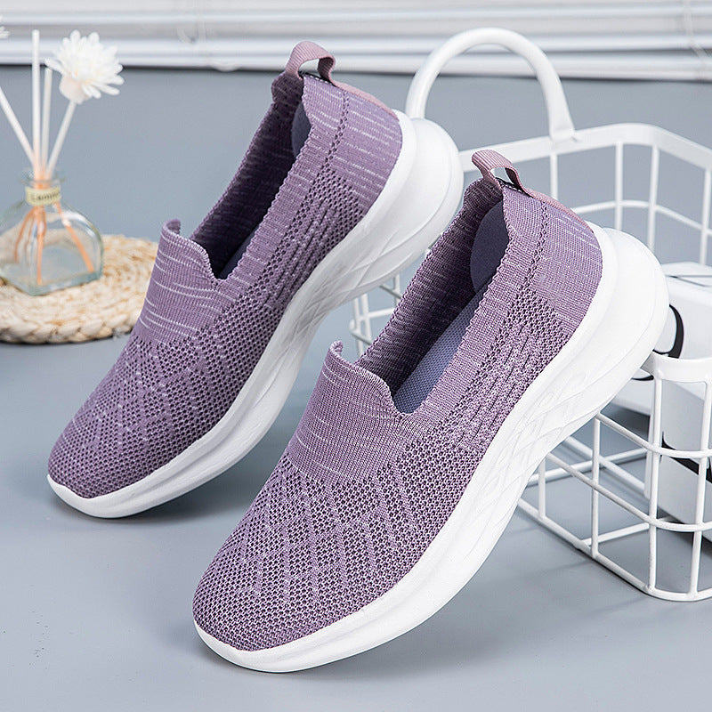 Damen Komfortable Slip-On Laufschuhe mit atmungsaktiver Strickoberfläche EB