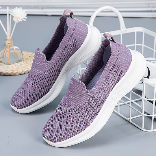 Damen Komfortable Slip-On Laufschuhe mit atmungsaktiver Strickoberfläche EB