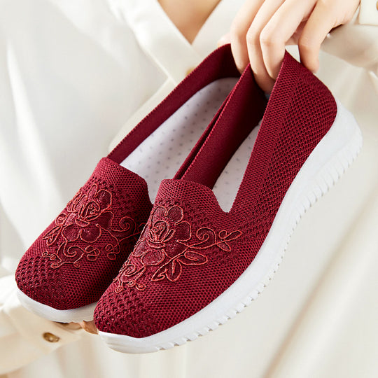Damen Bequeme Slip-On Sneakers mit dekorativem Blumenmuster EB