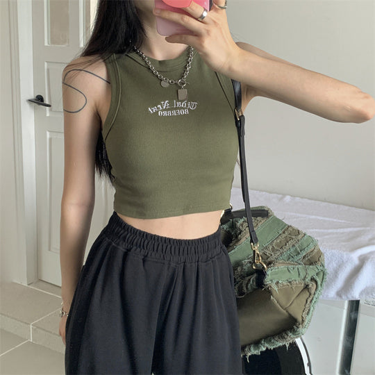 Damen-Crop-Top mit hohem Kragen und dezentem Schriftzug EB
