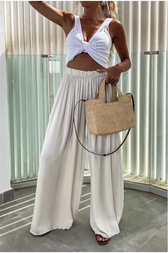 Damen Elegante weite Sommerhose mit elastischem Bund und fließendem Schnitt EB