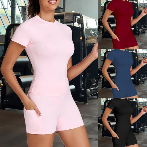 Damen Funktionale Sport-Shorts mit seitlichen Taschen und hohem Bund EB