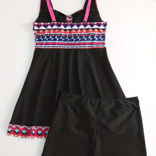 Damen Sportliches Badeanzug-Set mit modischem Oberteil und Shorts EB