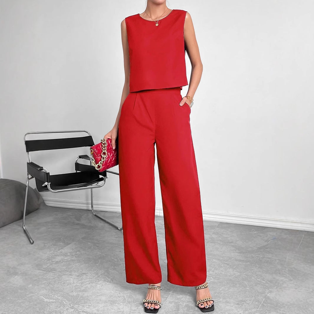 Damen Modisches Zweiteiliges Set mit Cropped Oberteil und weiten Hosen EB