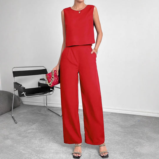 Damen Modisches Zweiteiliges Set mit Cropped Oberteil und weiten Hosen EB