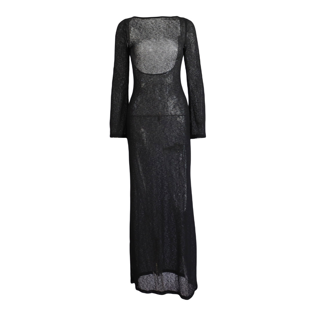 Damen Strick-Maxikleid mit langen Ärmeln und figurbetonendem Schnitt EB