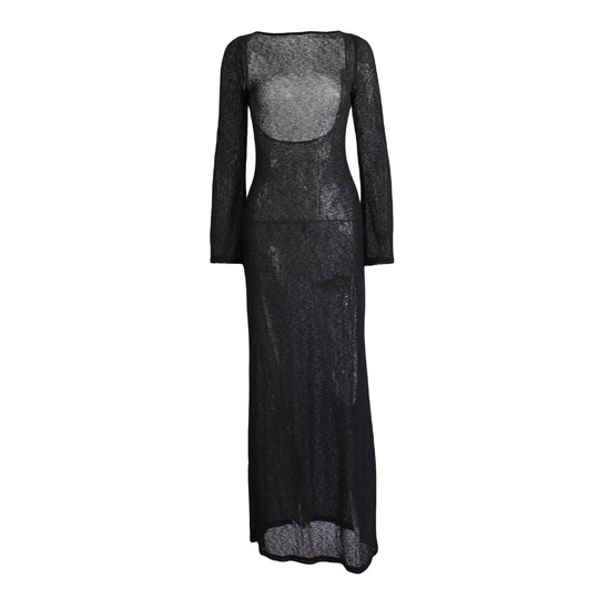 Damen Strick-Maxikleid mit langen Ärmeln und figurbetonendem Schnitt EB