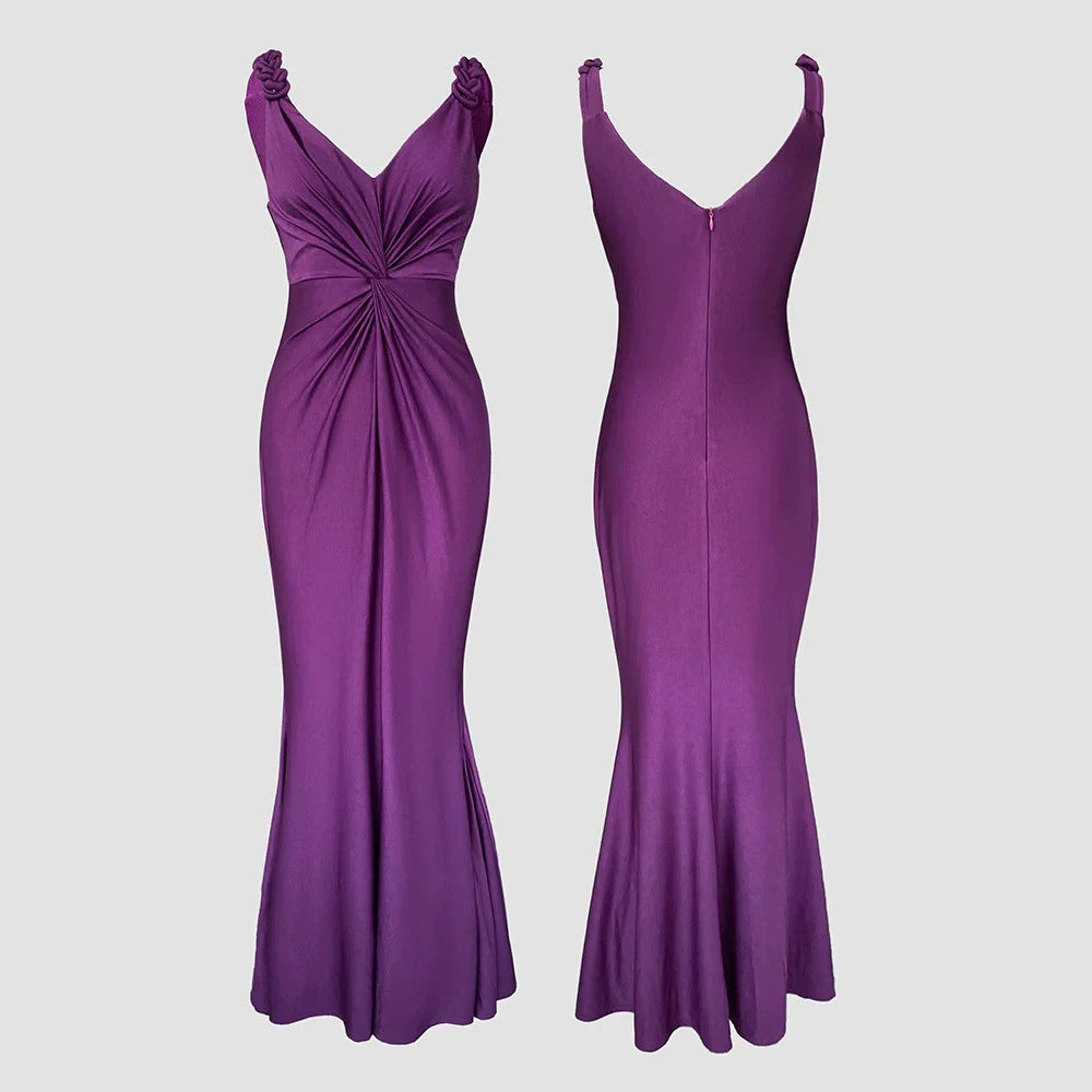 Damen elegantes Abendkleid mit raffiniertem Wickeldesign und zarten Trägerdetails EB