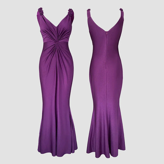 Damen elegantes Abendkleid mit raffiniertem Wickeldesign und zarten Trägerdetails EB