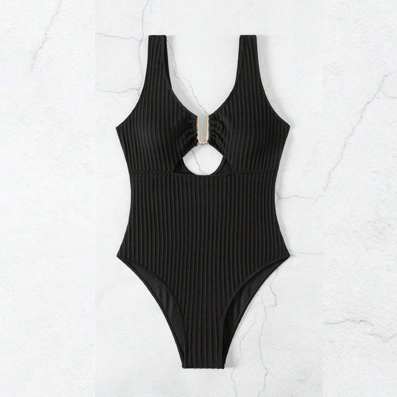 Damen Einteiler Badeanzug mit modischen Cut-Outs und elegantem Ringdetail EB
