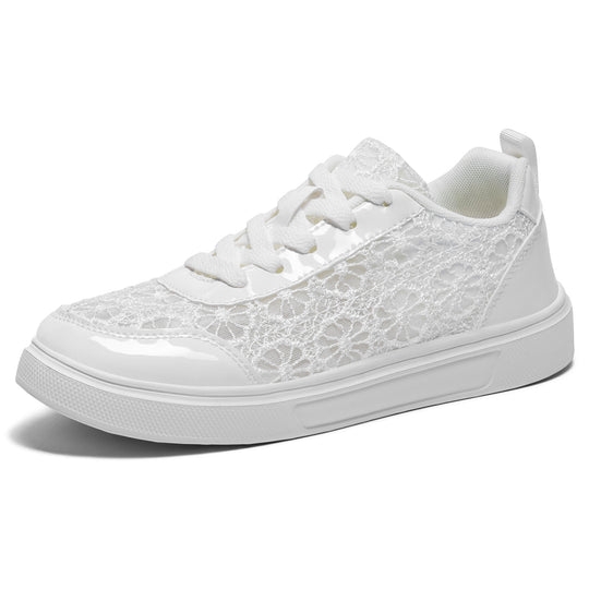 Damen nan eleganter Plateau-Sneaker mit Spitzen-Overlay, lackierten Overlays und gepolstertem Komfortfußbett EB